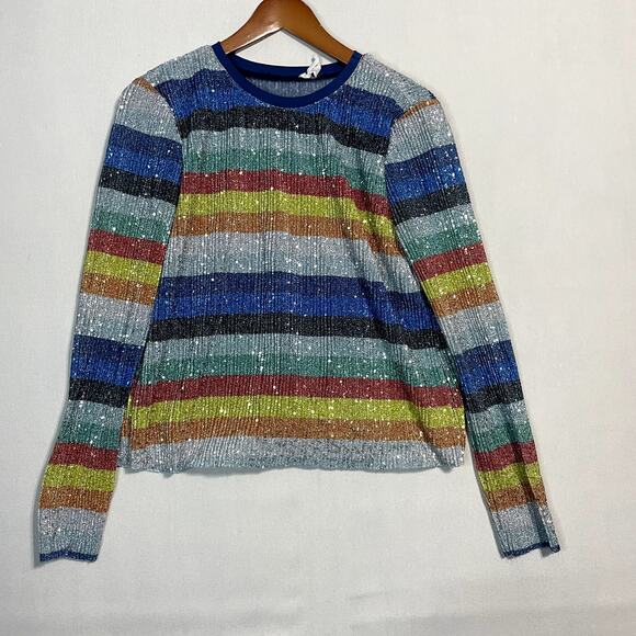 Grey‎ Lab Los Angeles Sequin Rainbow Stripe Knit Sweater - Size S - Picture 2 of 7